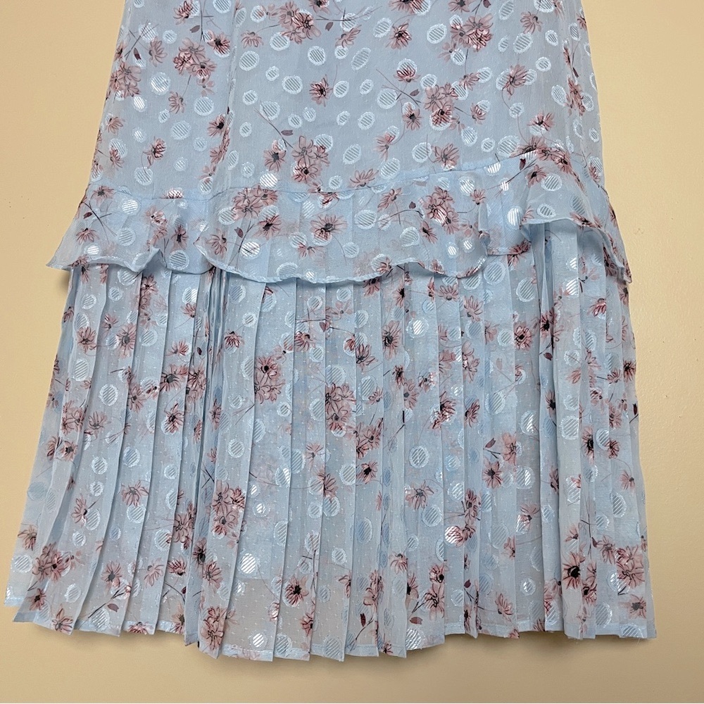 Lulus Terrace View Midi Dress M Floral Pleated NWT Cottagecore Romantic Party - Picture 6 of 16
